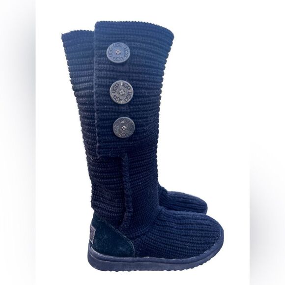 UGG Australia Tall Black Cardy Knit Women’s Button Sock Boots size 6 - Picture 1 of 7